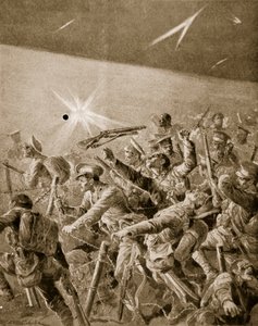 Britse infanterie die zich een weg baant door Duitse prikkeldraadversperringen