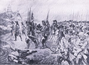 Blenheim, 13 augustus 1704: Bestorming van het dorp, illustratie uit British Battles on Land and Sea, 1915 door Richard Caton Woodville junior
