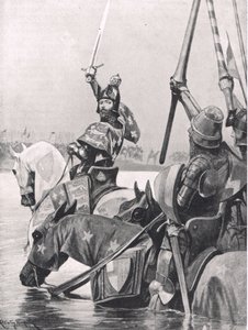 Edward III steekt de Somme over voor de Slag bij Crecy, illustratie uit 