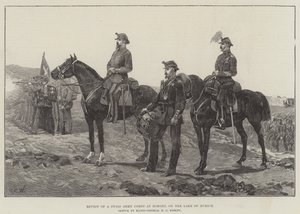 Review van een Zwitsers legerkorps in Horgen, aan het meer van Zürich door Richard Caton Woodville junior