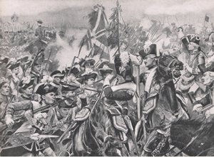 De Slag bij Minden, 1 augustus 1759, illustratie uit British Battles on Land and Sea, 1915 door Richard Caton Woodville junior