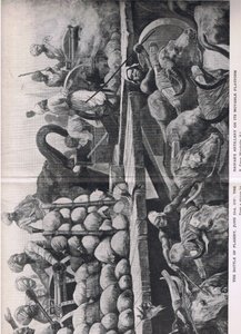 De Slag bij Plessey 23 juni 1757: De artillerie van de Nawab op zijn verplaatsbare platform, illustratie uit British Battles on Land and Sea, 1915 door Richard Caton Woodville junior