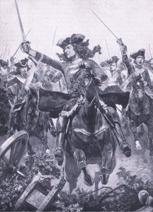 De Hertog van Marlborough bij de Slag bij Oudenarde, 11 juli 1708, illustratie uit British Battles on Land and Sea, 1915