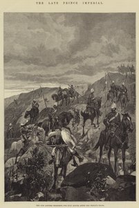 De Laatste Keizerlijke Prins, de 17e Lancers op zoek naar Zulu Verkenners na de Dood van de Prins door Richard Caton Woodville junior