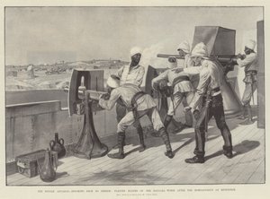 De Soudan Vooruitgang, terugstomen naar Berber, Maxims afvuren op de Baggara Paarden na het Bombardement van Metemmeh door Richard Caton Woodville junior