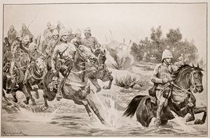 De grote opmars: Royal Horse Artillery (Cavalry Division) steekt de Vaal over door Richard Caton Woodville junior