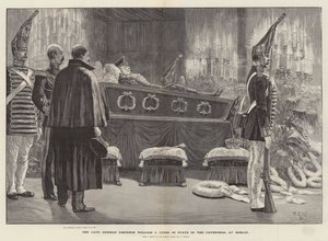 De overleden Duitse keizer Wilhelm I opgebaard in de kathedraal van Berlijn door Richard Caton Woodville junior