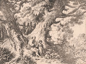 Oude Bomen met Oude Man, Kind en Hond