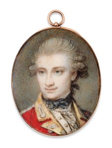 Generaal-majoor John Scott, in scharlaken uniform met gele facings