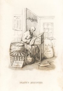 Het skelet van de Dood en zijn grootboek, 1827 (gravure) door Richard Dagley