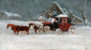 Koets in winterstorm II door Richard Dodd Widdas