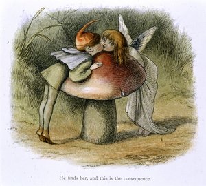 Een elf en een fee die kussen