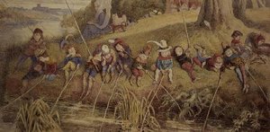 Dame Julianna Berners leert haar jonge leerlingen de kunst van het vissen