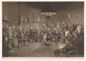 Leden van de Royal Academy in interieur met mannelijk naaktmodel, 1768