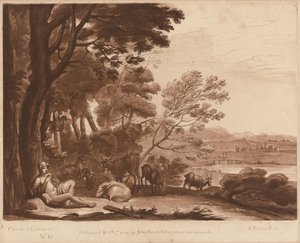 Landschap nr. 15 uit "Liber Veritatis" door Richard Earlom after Claude Lorrain