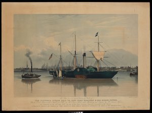 Deze plaat, van een origineel schilderij door Ward, van het Victoria stoomschip, van 1200 ton laadvermogen en 400 pk... gelanceerd op 20 juni 1837... door Richard G. Reeve