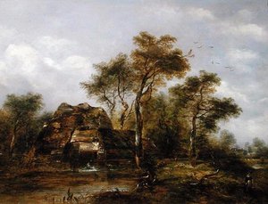 Overshotmolen met visser