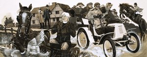 Een luidruchtige nieuwe auto jaagt dorpelingen en hun paarden de stuipen op het lijf door Richard Hook