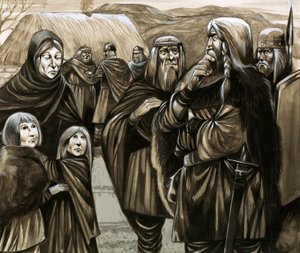 Kinderen van arme Angelsaksische families verkocht als slaven (gouache op papier) door Richard Hook