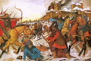 Inwoners van de stad Kiev verdedigen zich tegen nomadische krijgers uit het oosten door Richard Hook