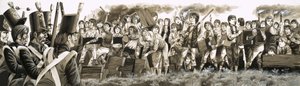 In 1797 werden troepen opgeroepen om rellende schooljongens in Rugby de kop in te drukken. door Richard Hook