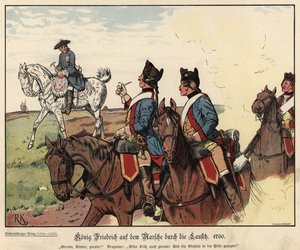 Frederik de Grote van Pruisen op mars door Lausitz