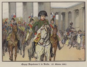 Napoleon betreedt Berlijn, 27 oktober 1806 (kleur litho) door Richard Knotel