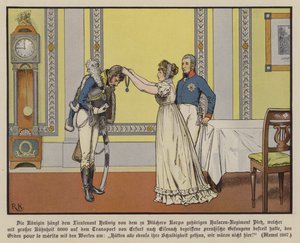 Koningin Louise van Pruisen reikt Luitenant Hellwig de Orde Pour la Merite uit, Memel