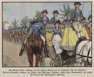 Koningin Louise van Pruisen inspecteert haar regiment Dragoons, Berlijn