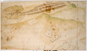 Een gekleurd plan, of vogelvlucht, van de stad Edinburgh