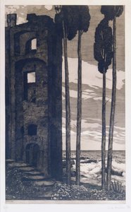 Ruïnes bij de zee (ets  aquatint) door Richard Mueller