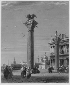 De Zuilen van St. Mark, Venetië, uit het schilderij in de Vernon Gallery (gravure)
