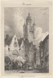 Bergues - De toren van de markt door Richard Parkes Bonington