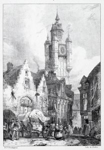 Bergues: La Tour du marché, 1824 door Richard Parkes Bonington