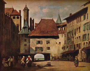 La Place du Molard, Genève door Richard Parkes Bonington