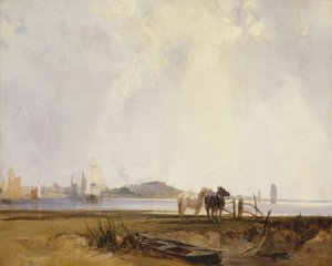 Landschap bij Quilleboeuf, Frankrijk door Richard Parkes Bonington