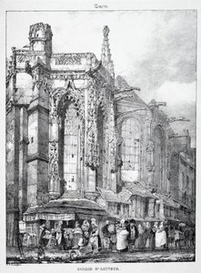 Resten en Fragmenten van Architectuur uit de Middeleeuwen: Église St. Sauveur, Caën door Richard Parkes Bonington
