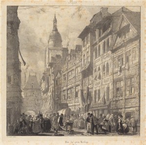 Rue du gros-horloge, Rouen door Richard Parkes Bonington