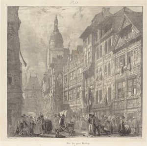 Rue du gros-horloge, Rouen door Richard Parkes Bonington