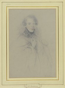 Zelfportret in mantel, driekwartfiguur door Richard Parkes Bonington