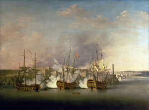 Zevenjarige Oorlog: Het bombardement van Morro Castle op 1 juli door Richard Paton