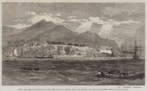 Stad en Fort van Acapulco, aan de Westkust van Mexico, met het Engelse en Franse Eskader in de Haven door Richard Principal Leitch