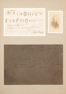 Handgeschreven muzikale notitie gemonteerd met carte-de-visite foto van Wagner en een herkomstnotitie door Richard Wagner