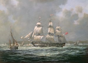 Oost-Indiëvaarder H.C.S. Thomas Coutts bij de Needles, Isle of Wight