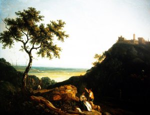 Een Welsh landschap met figuren