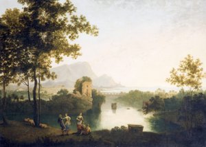Avond bij riviermonding met dansende boeren door Richard Wilson
