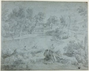 Italiaans landschap met baders