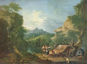 Landschap met bandieten rond een tent