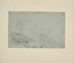 Rotsachtig landschap met staande figuur door Richard Wilson