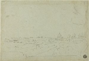 Gezicht op de Sint Pieter vanuit het Paleis van de Caesars, met daaronder het Circus Maximus